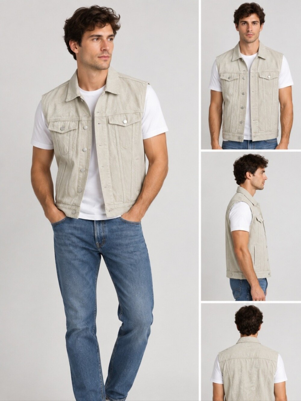 Divided Cream Sleeveless Denim Vest. Size US S. Like New. 100% Cotton.